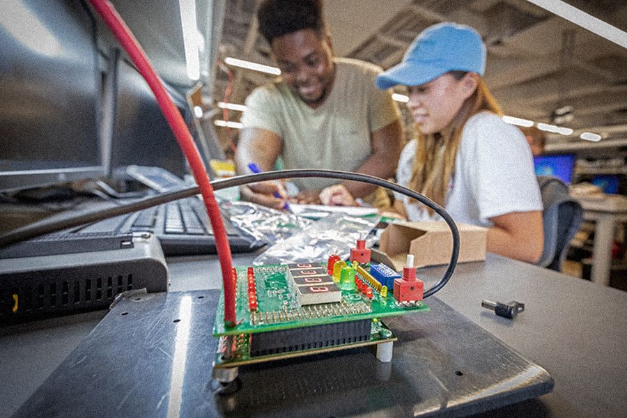 The image shows students working