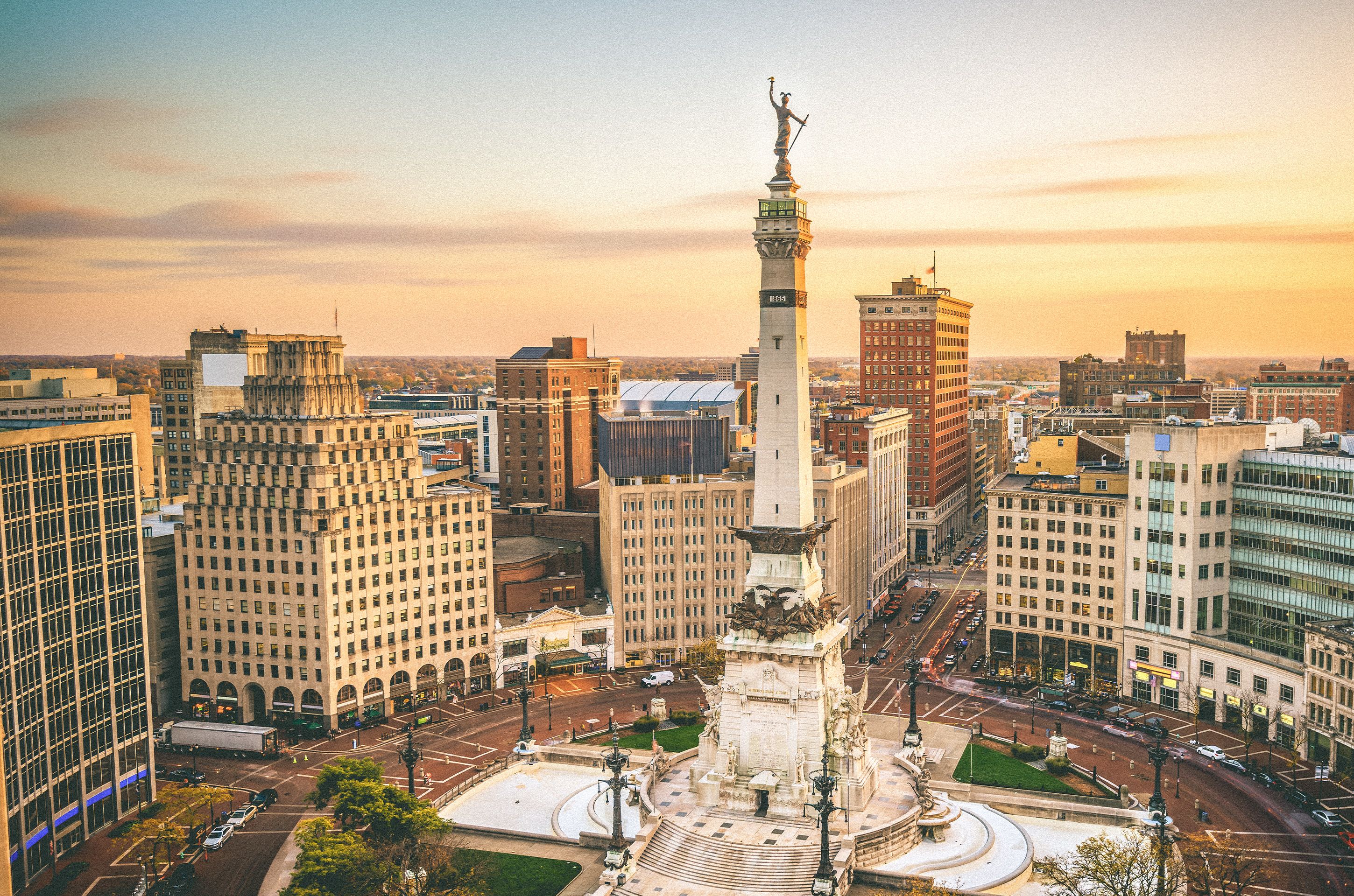 Overhead photo of downtown Indianapolis