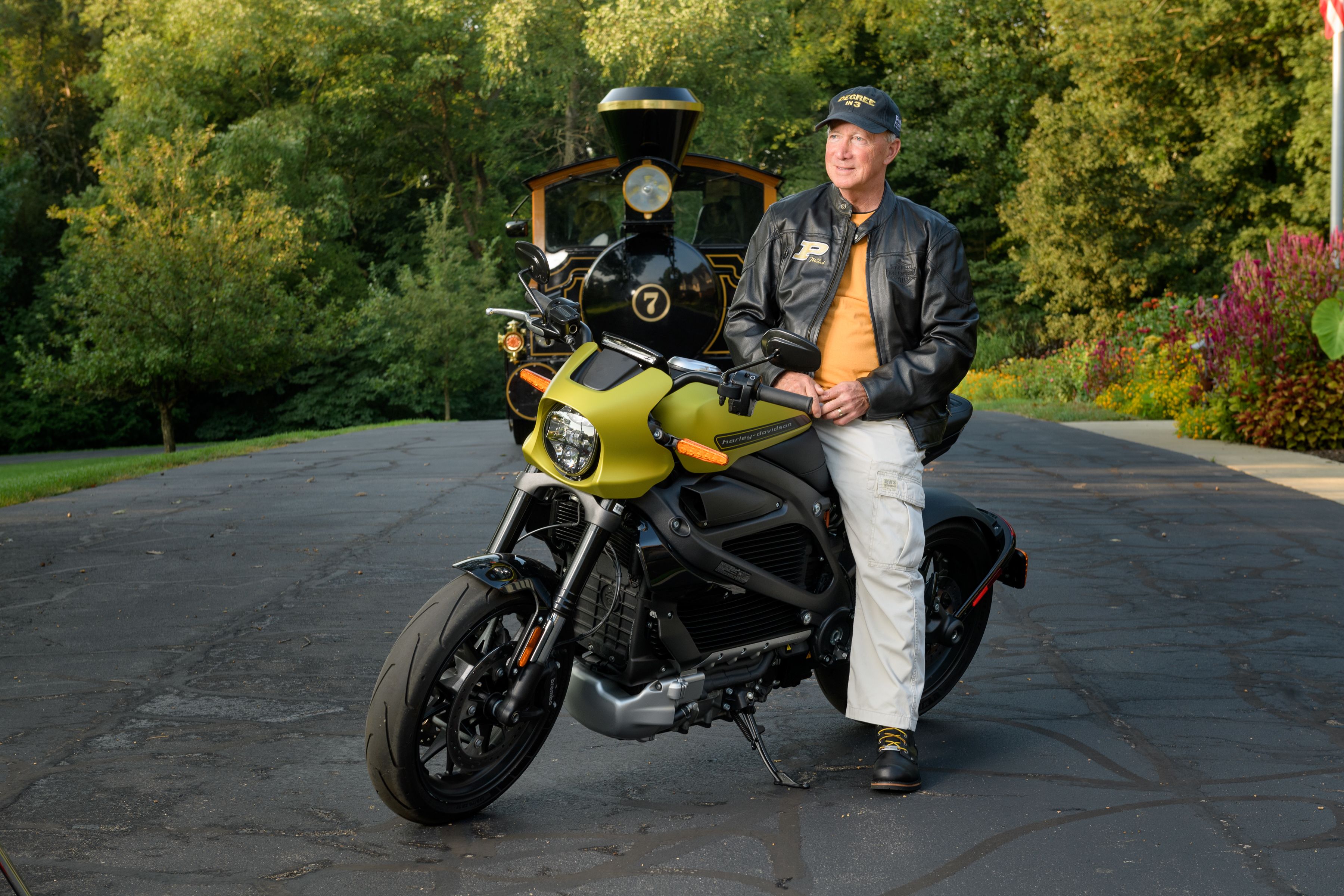 Mitch Daniels on a motorcycle