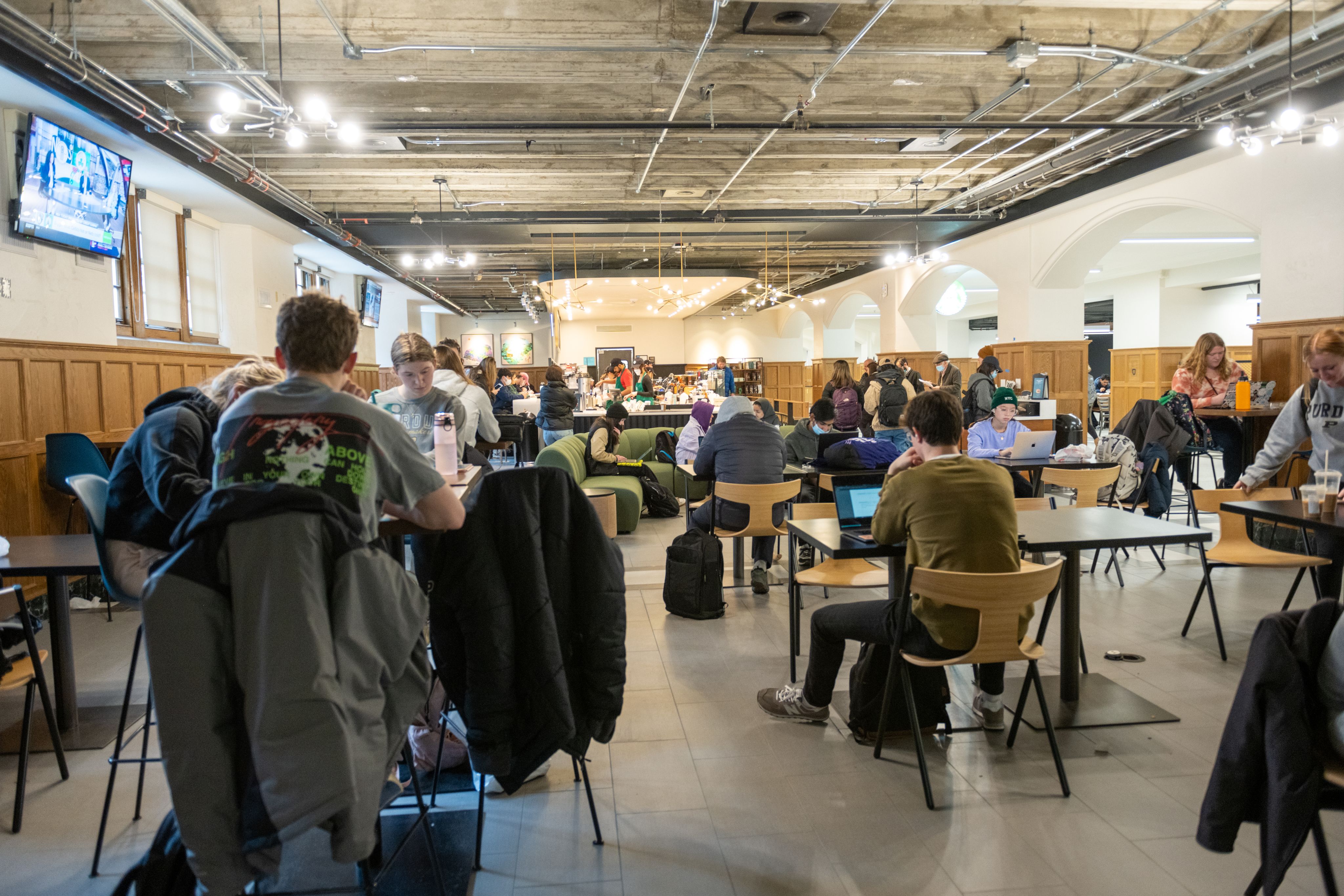 Crowded student seating area