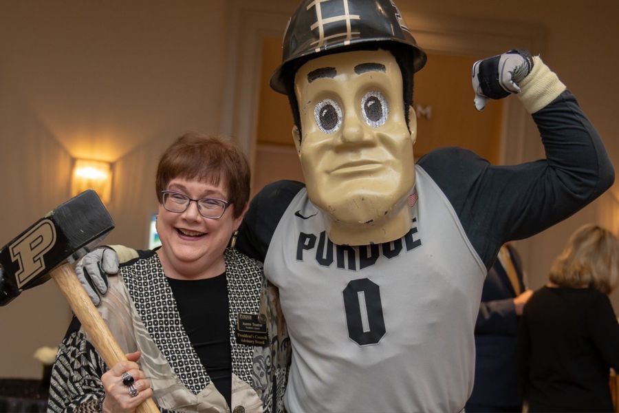 The image shows Joanne Troutner and Purdue Pete