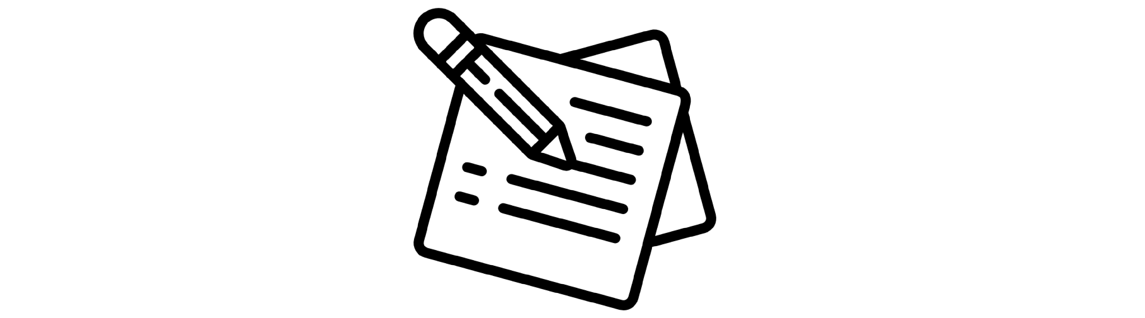 The image shows an illustration of pieces of paper and a pencil