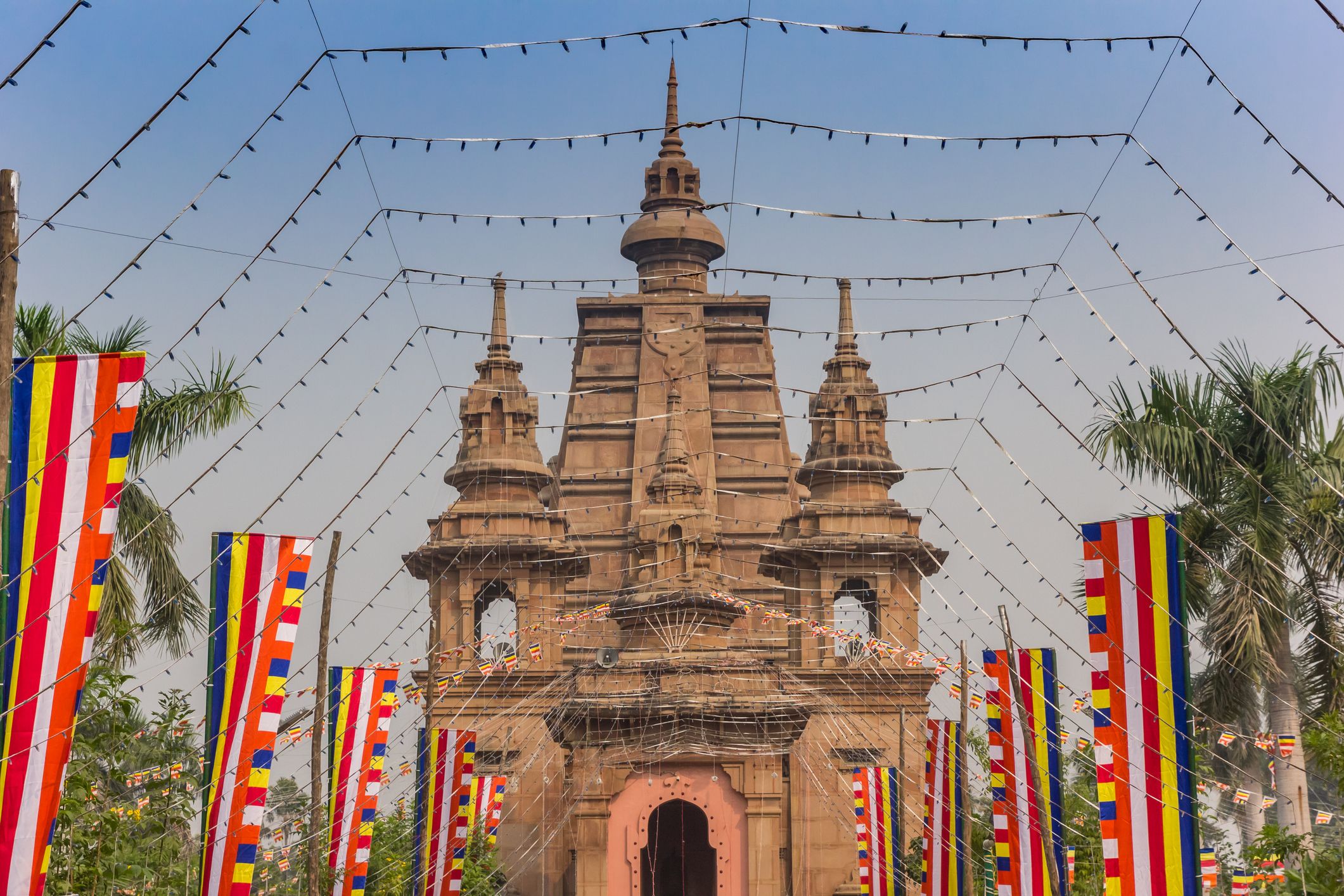 Flags in front of the temple in Sarnath, India