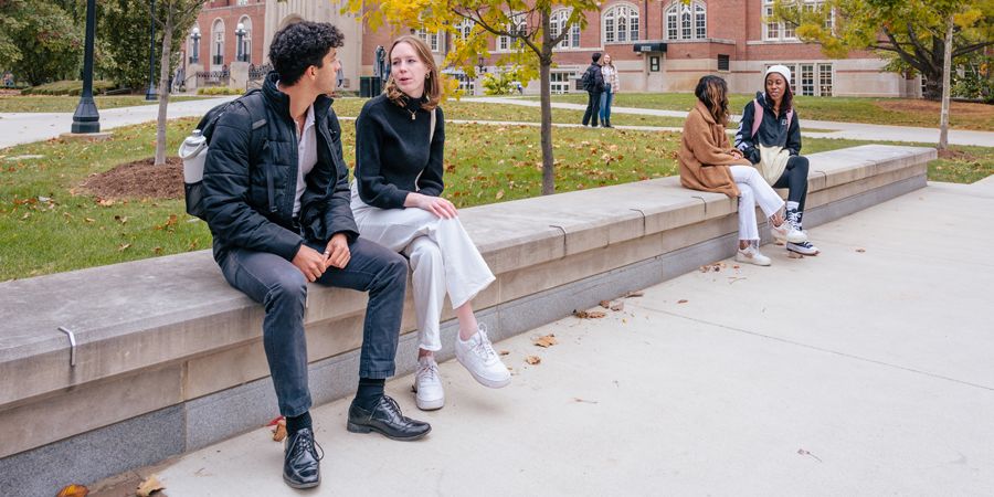 Students gather outside the Purdue Memorial Union